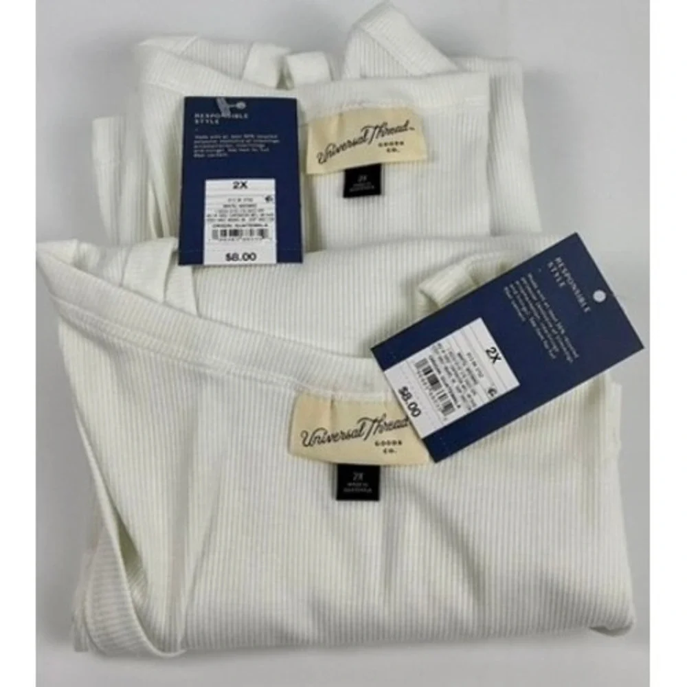 2 Pack Universal Thread White Ribbed Tank Top 2X Responsible Style - Picture 5 of 7